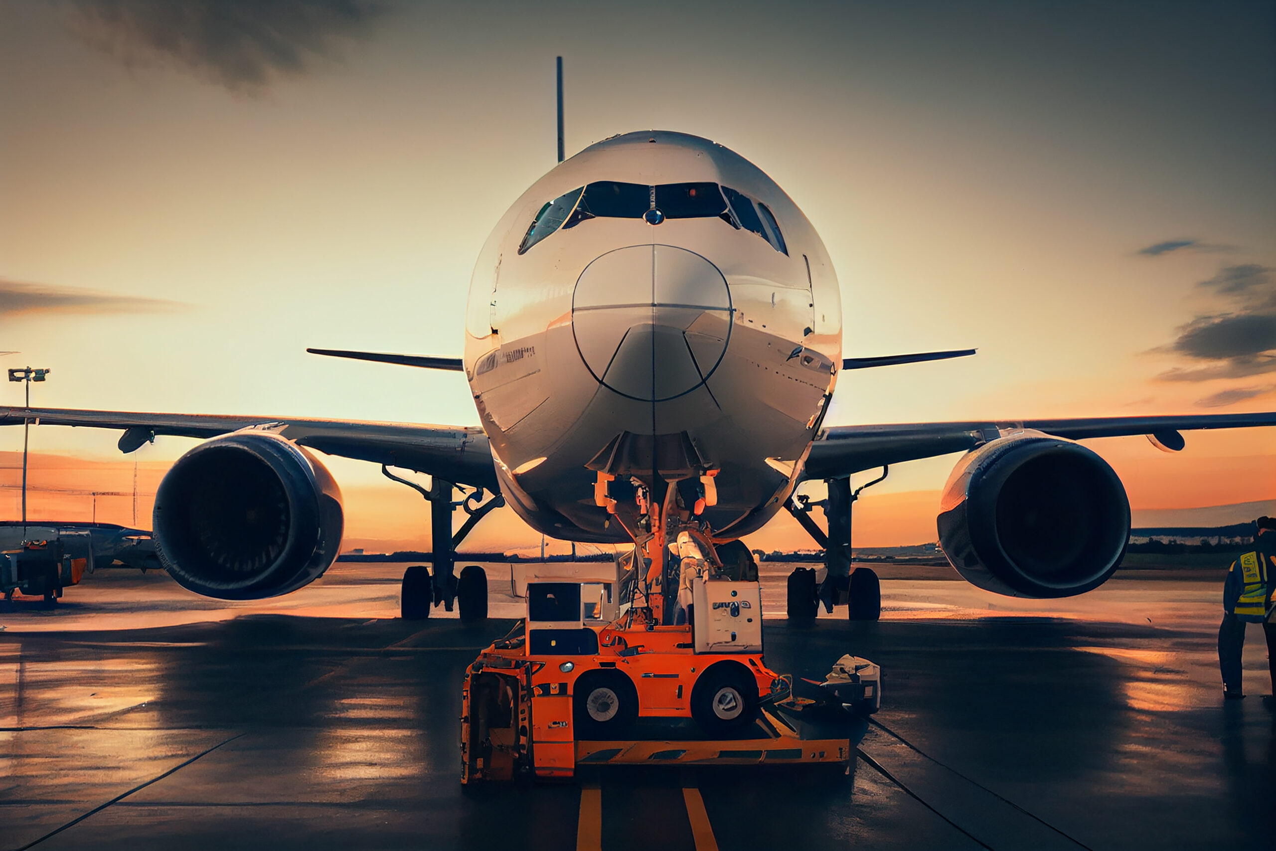 Airplane in the track front view ,generative AI